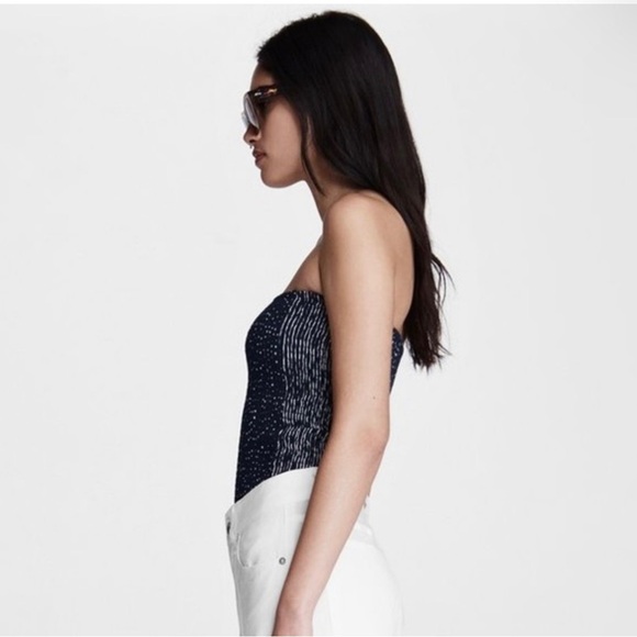 NEW RAG & BONE BLUE STRAPLESS SMOCKED BODYSUIT - Picture 6 of 12